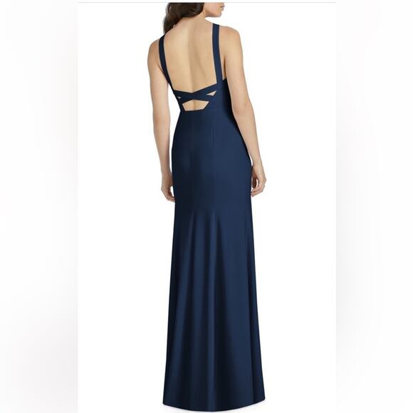 NEW Nordstrom Navy Blue Column Gown Size 0 Minimalist Quiet Luxury Prom Formal - Picture 10 of 11